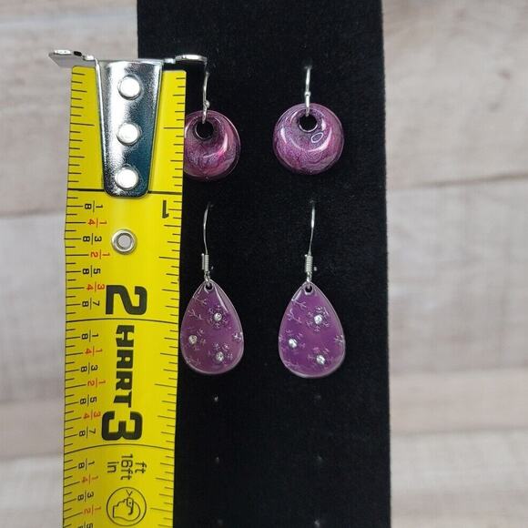 Snowflake Rhinestone Teardrop Earrings Purple Dangle Iridescent Swirl Pierced - Picture 7 of 8